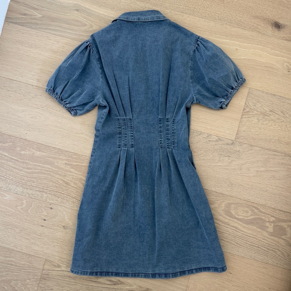 Puff Sleeve Denim Mini Dress - Picture 2 of 4